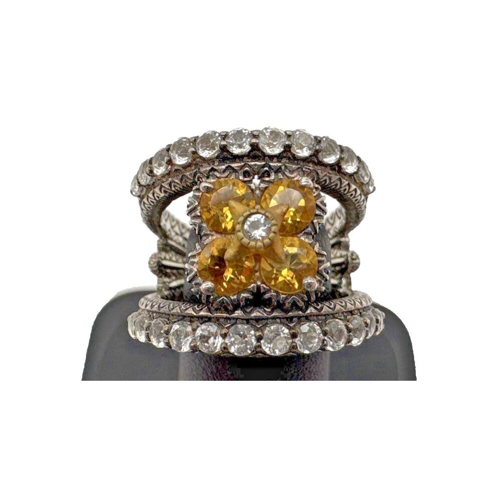 Barbara Bixby 925 Sterling Silver 18K Gold Citrine Flower Split Shank Ring Sz 7